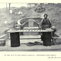 On the way to the temple; horseshoe tomb behind